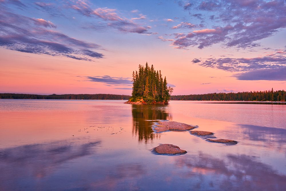 Canada- Manitoba- Paint Lake Provincial Park. Island on Paint Lake at sunrise. art print by Jaynes Gallery for $57.95 CAD
